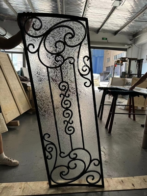 custom Wrought Iron Glass With 12mm*12mm Steel Bar For Wood Door