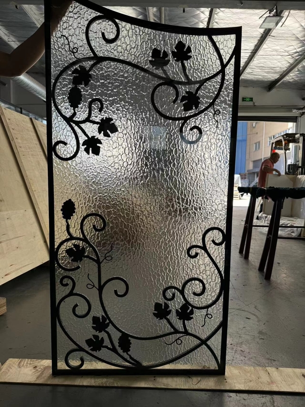 custom Wrought Iron Glass With 12mm*12mm Steel Bar For Wood Door