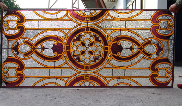 Arched Yellow Patter Stained Leaded Glass For Villas Windows 2000mm